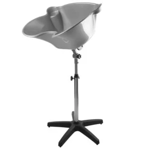 Lavacabezas portátil con pie y desagüe Plata